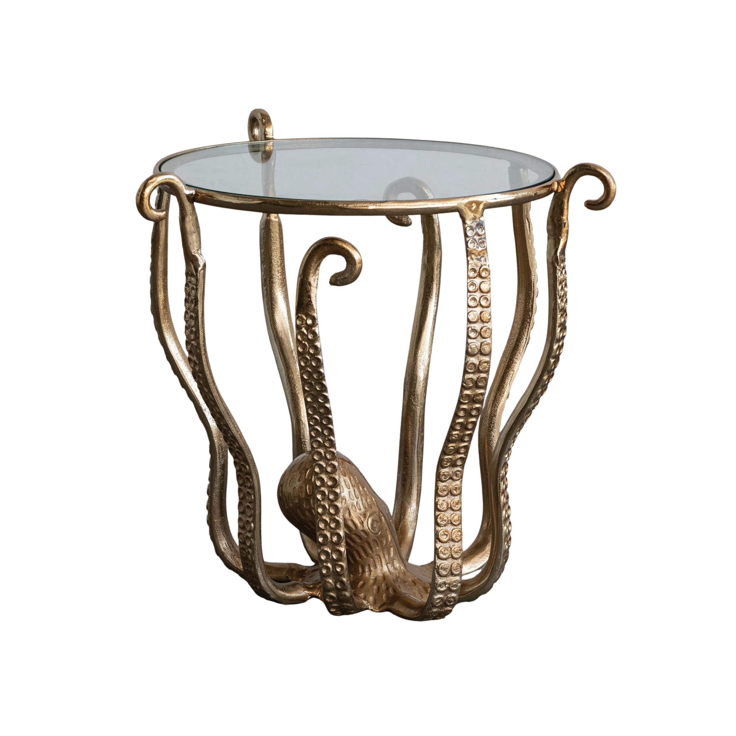 Creative Co-Op Glass and Cast Aluminum Octopus Accent Table with Round Top, Gold Finish