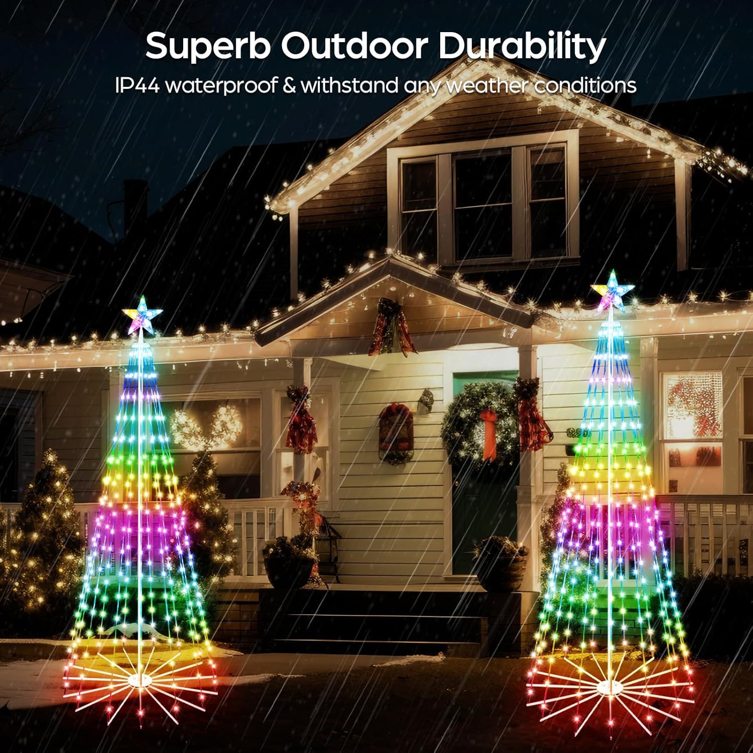 6 FT Outdoor Christmas Tree,Smart APP Remote Control RGB Color Changing DIY Timer LED Christmas Tree for Indoor Outdoor Decorations