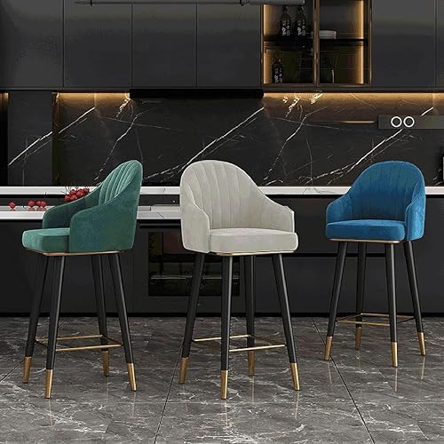 Miniatura 6 de Juego de 2 sillas de bar giratorias de terciopelo, taburetes Altos con respaldo curvo, reposapiés y almohadillas anslizantes, taburetes Altos para