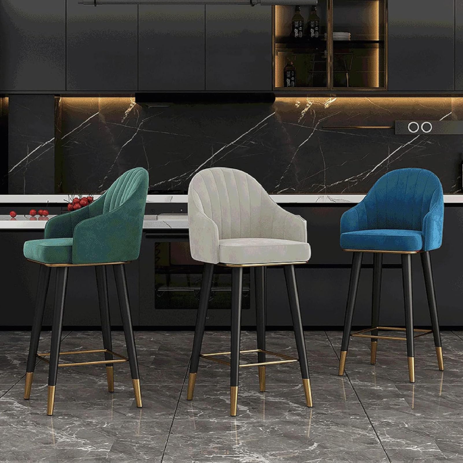 Sgabello Da Bar Con Schienale Con Schienale Set Di 2, Velluto