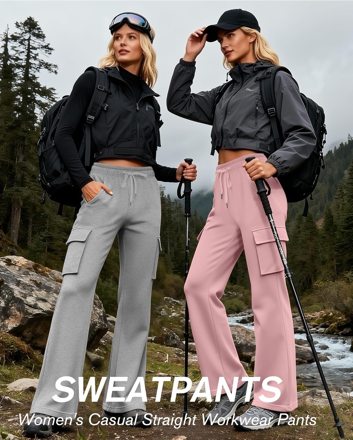 3 Pack Women's Cargo Sweatpants Wide Leg Baggy Casual Athletic Pants Drawstring Lounge Joggers with 4 Pockets - Image 4