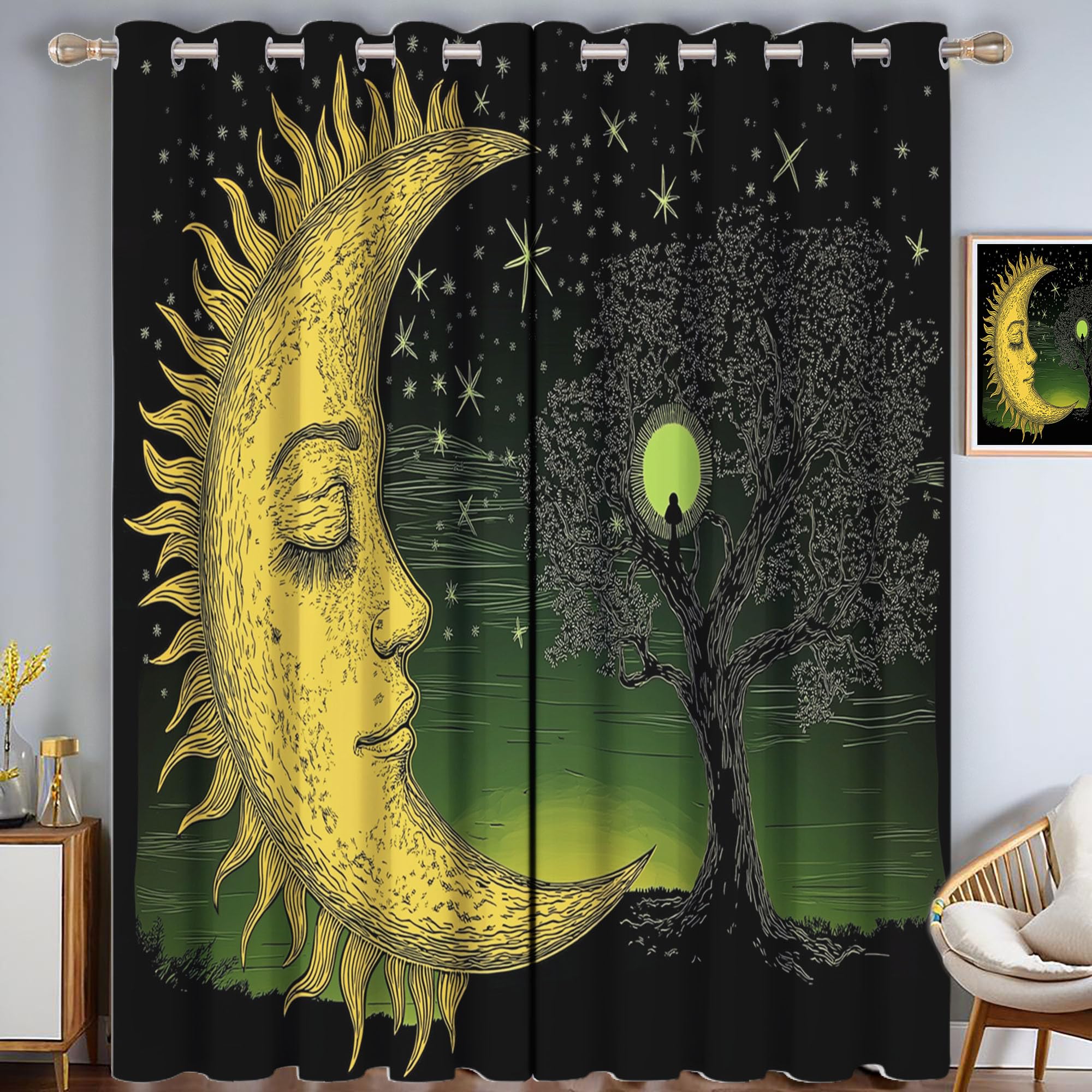 Rideau Occultant Lune Chêne pour chambre d'enfant et salon moderne au style dessin animé