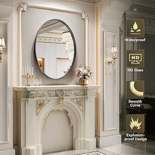 Miniatura 4 de Brightify Espejo ovalado negro para baño de 24 x 36 pulgadas, espejo ovalado de metal negro, espejo de pared moderno para dormitorio, sala de estar,