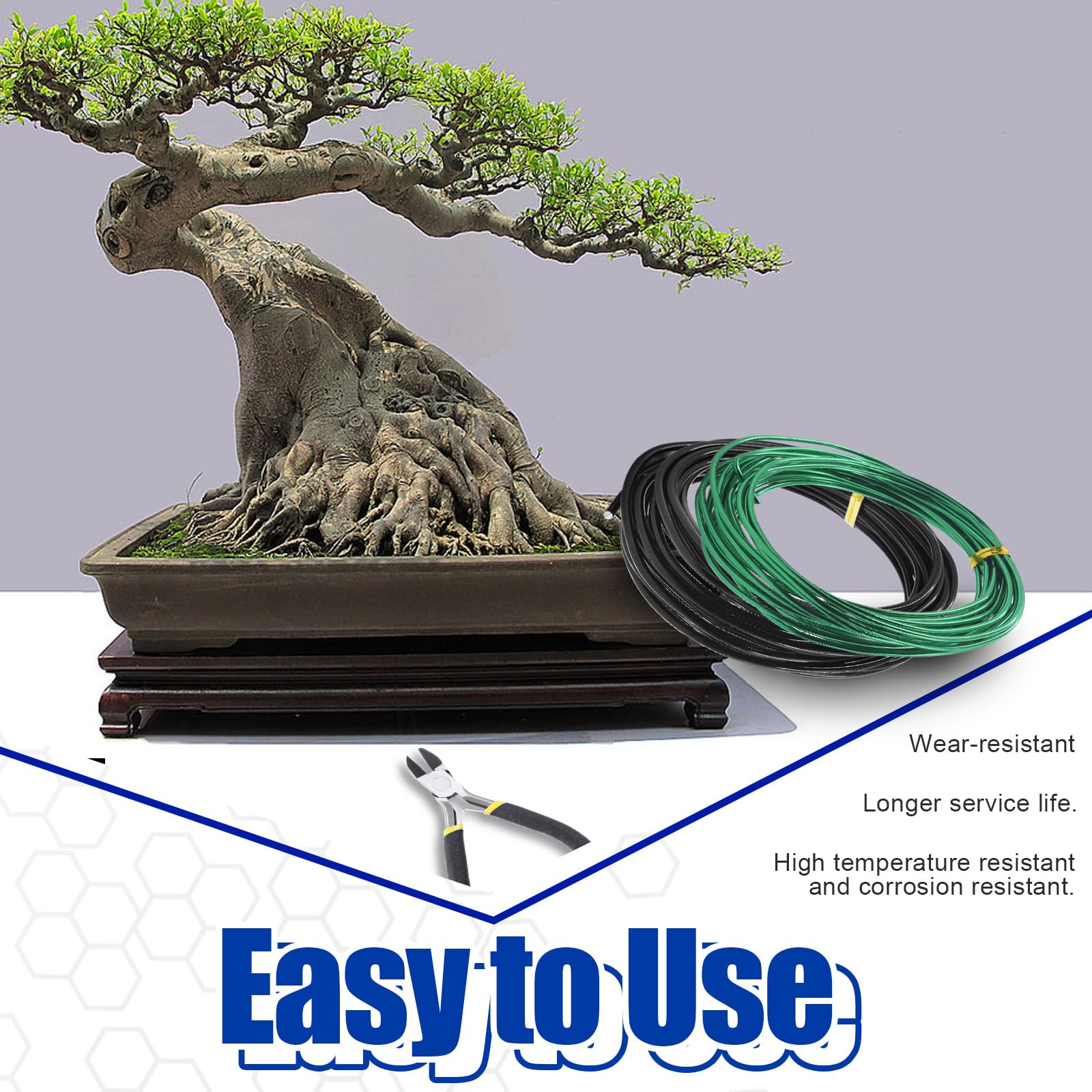 Glarks Kit de 5 rollos de alambre para bonsái, 2 mm, 3 mm, 0,8 mm, 1 mm, 1,5 mm, aluminio, bonsái, ramas de árbol con cortador de alambre, juego de aluminio anodizado de 82 pies para sostener ramas de