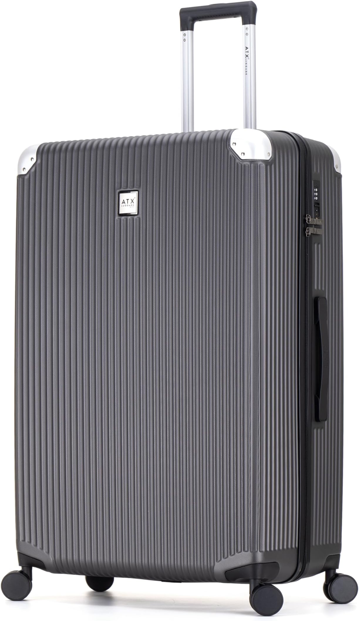 ATX Luggage Extra Large Suitcase Super Lightweight Durable ABS Hard Shell Suitcase with 4 Dual Spinner Wheels and Built-in TSA Lock (Gun Metal Grey, 32-Inch, 32-Inch, 132 Liter)