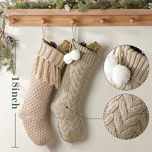 Miniatura 2 de Medias de Navidad personalizadas: paquete de 4 medias de punto trenzado de 18 pulgadas, acogedoras medias de Navidad colgantes, decoraciones