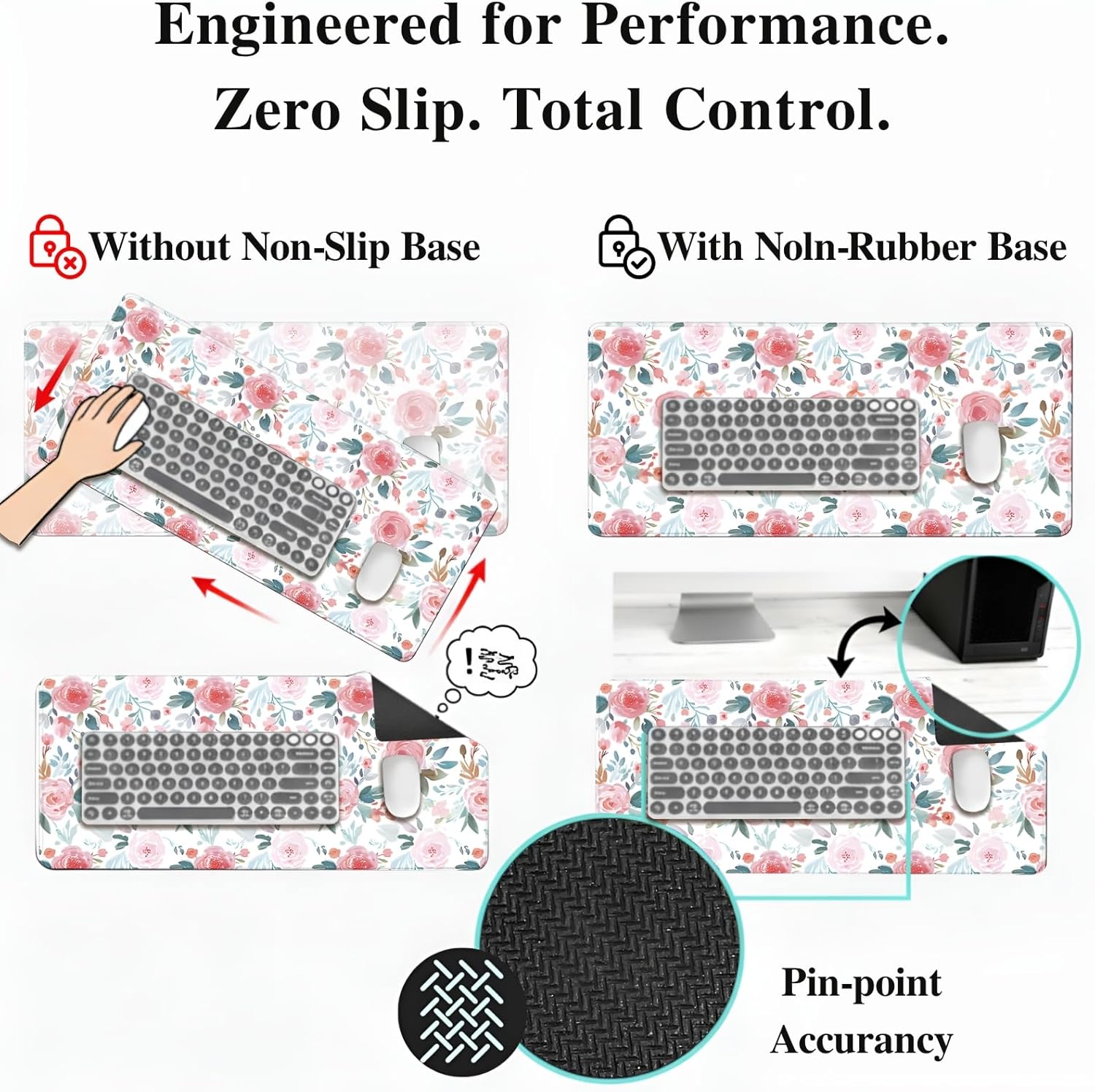 XXL Gaming Mouse Pad (47.2 x 23.6 Inch), Giant Floral Desk Blotter for Full Coverage, Watercolor Rose Garden Pattern, Anti-Slip Table Cover, Premium Soft Laptop Protector