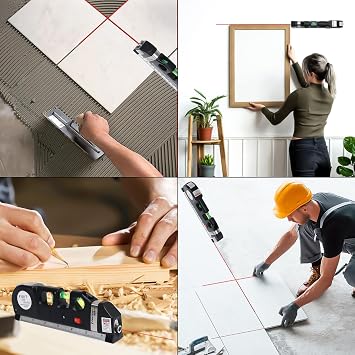 Laser Level Line, Standard Cross Line Laser with Metric Rulers | Multipurpose Laser Level Tool for Flooring & Tile Installation and Picture Hanging