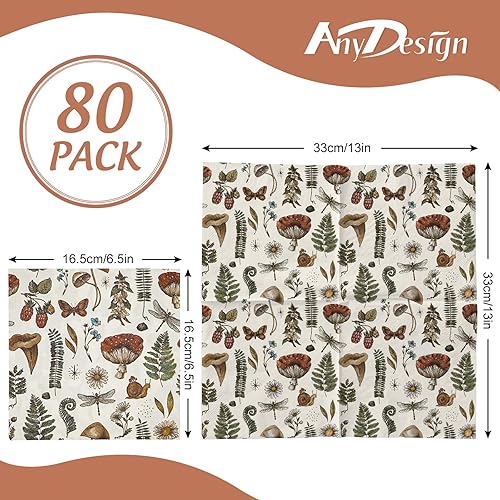 Miniatura 2 de 80 servilletas de papel de hongos vintage desechables con plantas de hongos, servilletas de almuerzo estilo retro para postres y cenas, suministros