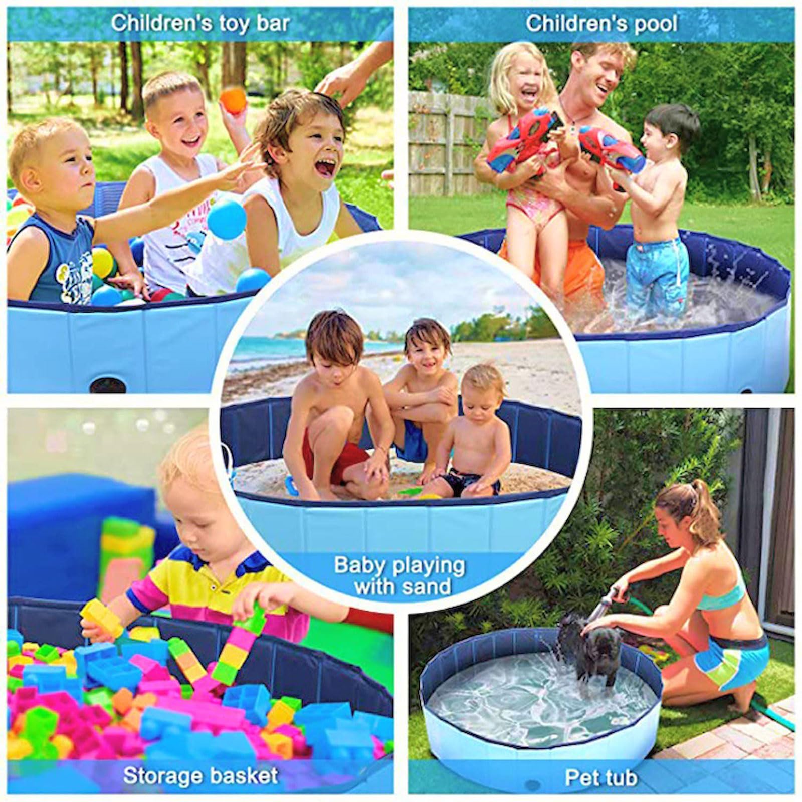 Piscina per Cani Piscina Pieghevole Non Gonfiabile in PVC Vasca Portatile Interattiva con Scarico Grande Vasca Rigida e Rotonda per Cani Gatti Cuccioli Animali 160 * 30CM
