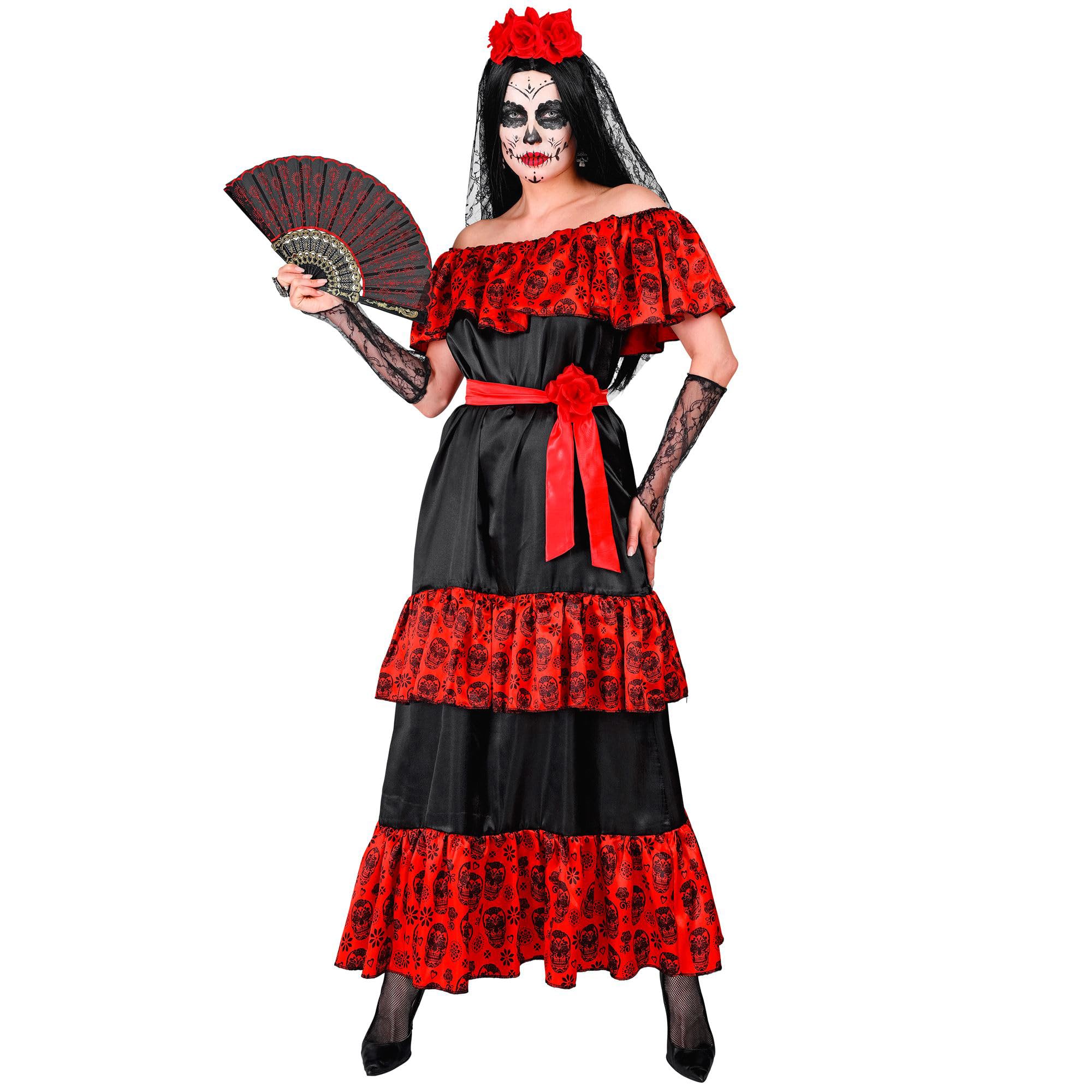 W WIDMANN MILANO Party Fashion - Disfraz Mujer Día de los Muertos, vestido con accesorios, para carnaval, Halloween, Día de los Muertos