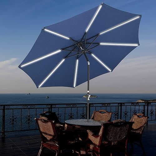 Miniatura 84 de Yescom Outdoor Solar Powered LED Patio Umbrella with Crank Tilt for Garden Backyard Deck Table Market Poolside Party Event 2-Beige,3-Negro