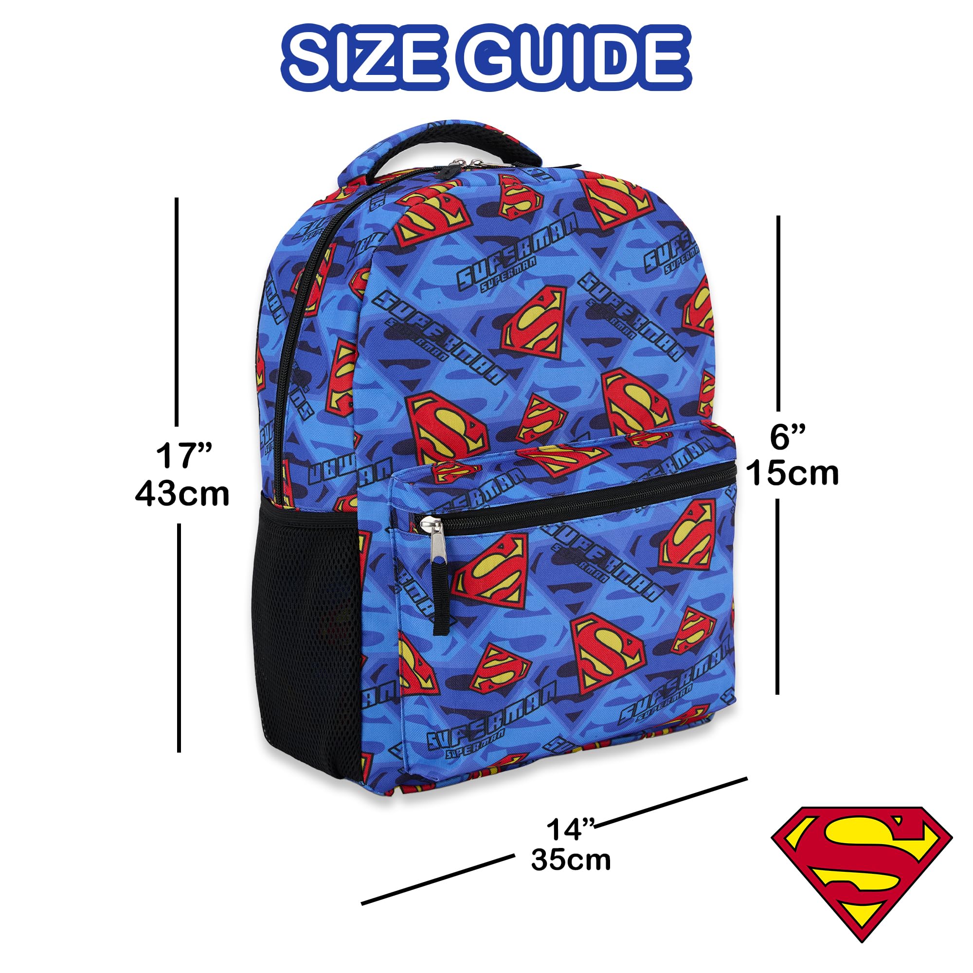 DC Comics Zaino per bambini, motivo: Batman, Superman, The Joker, per ragazzi e ragazze, per la scuola