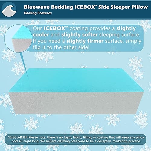 Miniatura 3 de Bluewave Bedding Icebox Cube Pillow - Almohada refrescante de espuma viscoelástica diseñada para un apoyo óptimo de cabeza y cuello (loft bajo, 4