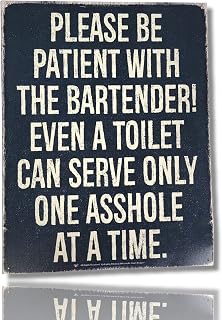 AMERICAN WIT - Funny Cool Metal Tin Sign (16" x 12.5") (Please Be Patient With The Bartender! Even A Toilet Can Serve Only One Asshole At a Time)