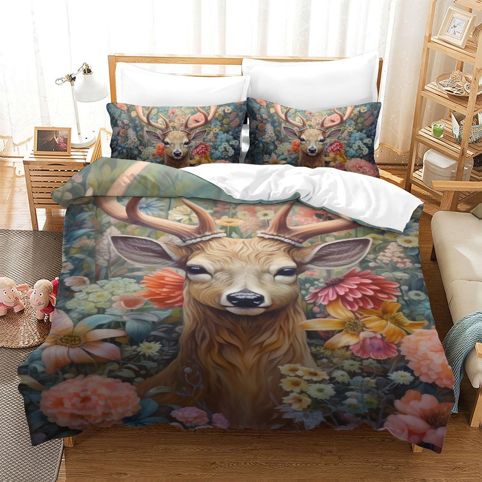 Housse de couette Wapiti 3D avec fermeture éclair parure de lit microfibre 140x200cm