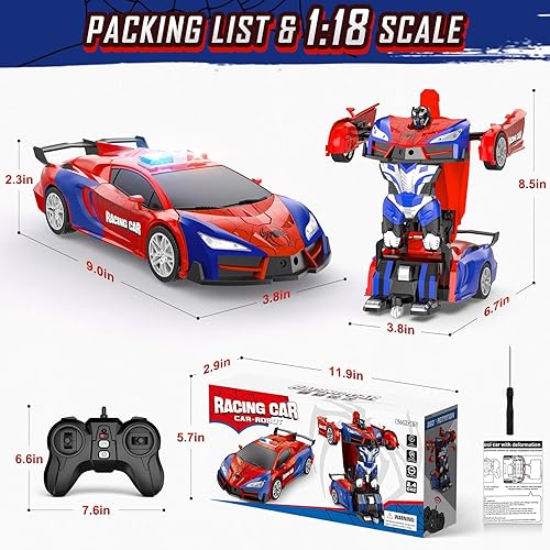 Miniatura 8 de Coche de control remoto, auto de juguete transformable con un botón, autos RC de 2.4 GHz, escala 118, rotación de 360 grados, juguete de auto de