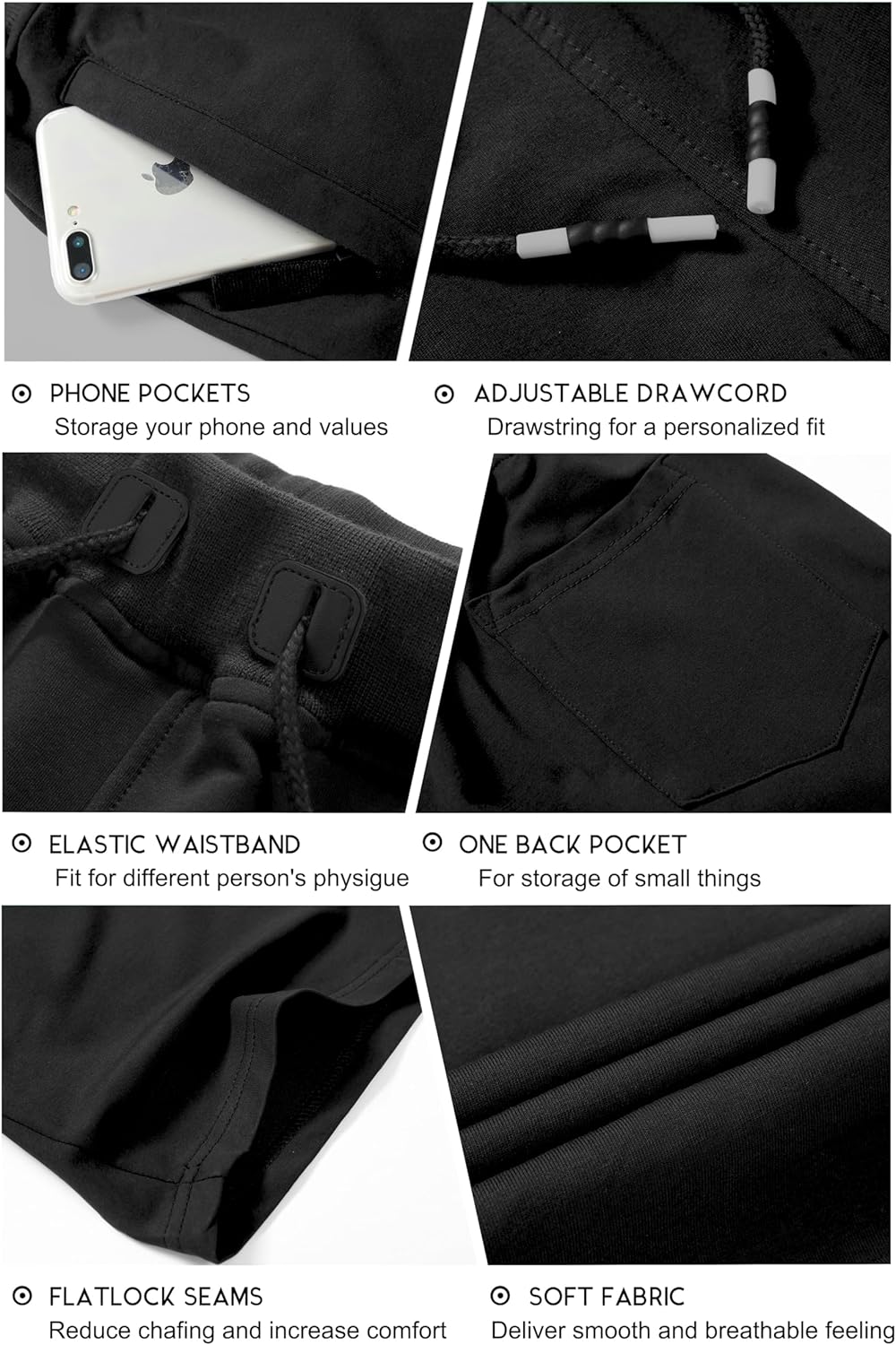 Boyzn Men's Athletic Shorts Comfortable Cotton Workout Shorts Elastic Waist Running Shorts with Zipper Pockets