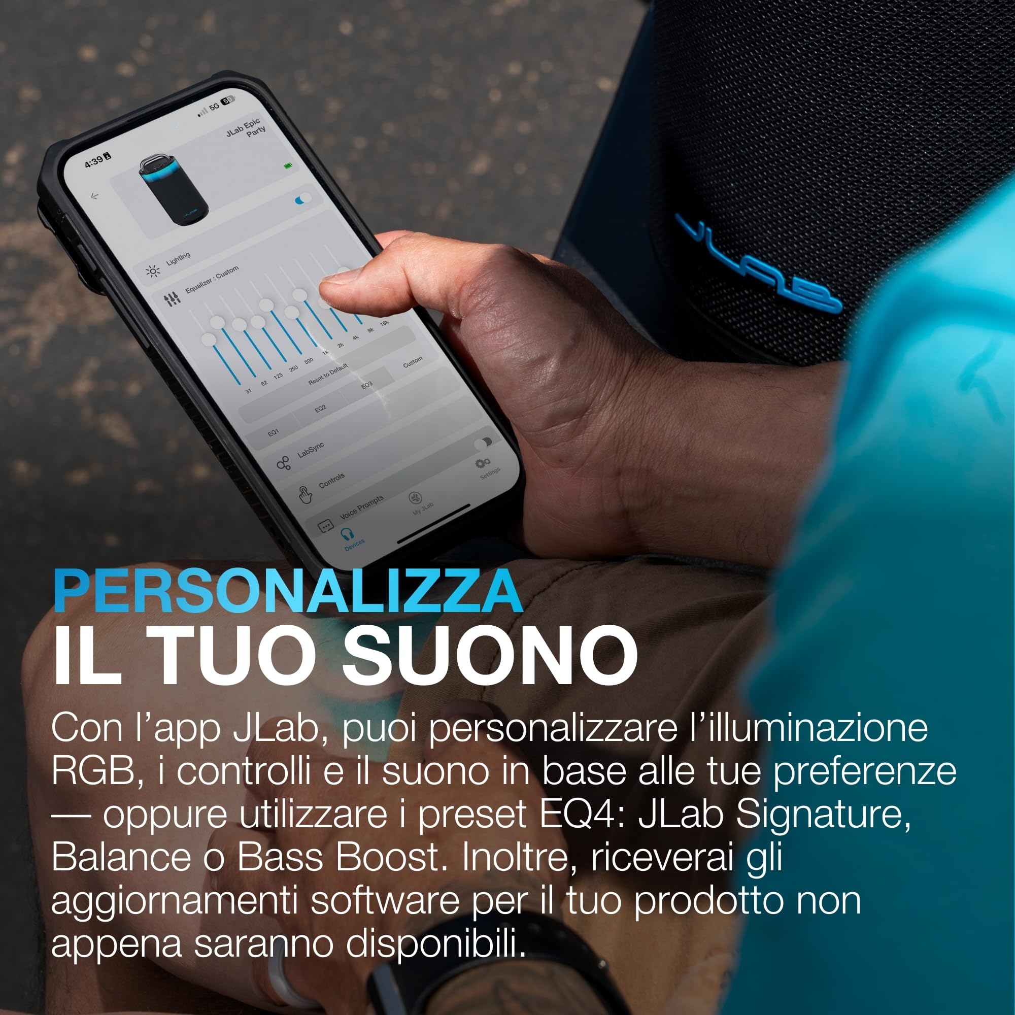 JLab Epic Party Altoparlante Bluetooth Portatile 100W - 16+ Ore, Nero | Cassa Wireless con Luci RGB & Suono 360 Gradi, IP56 Resistente Acqua, EQ Personalizzato