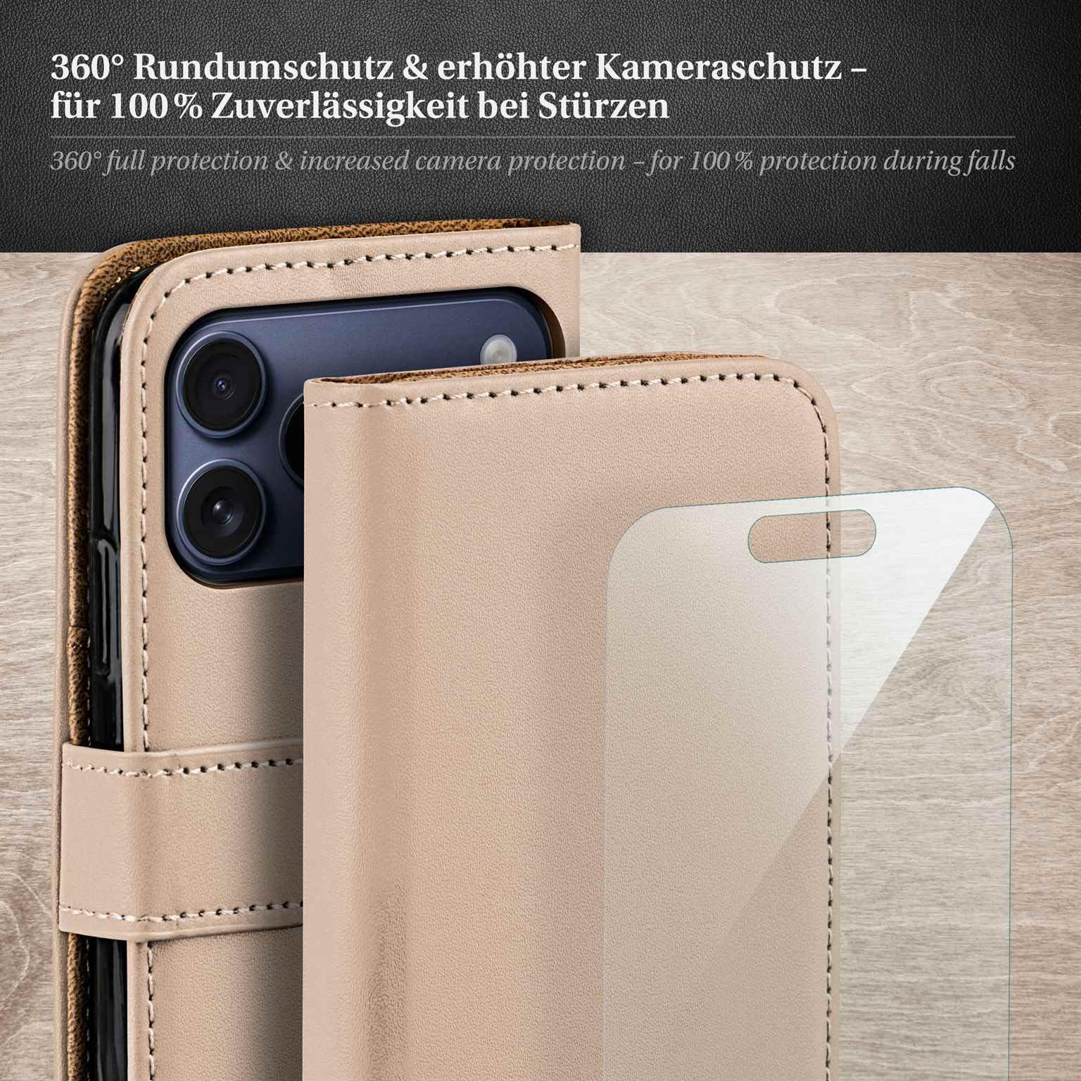 moex Set 4 in 1 per iPhone 17 Pro con 3 pellicole protettive, scomparto per carte di credito, custodia a libro e pellicola FlexProtect, protezione completa a 360°, tortora