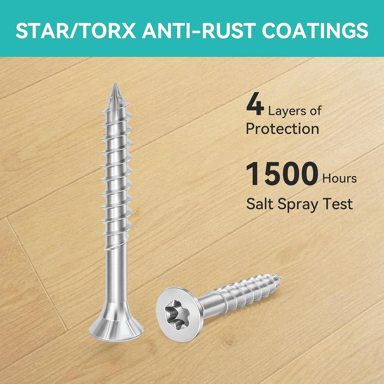 Wood Screws Torx Star Drive #4 × 1-1/4 inch Deck Screws T10 Flat Head Countersunk Self Tapping Thread Cut 780pcs M3 × 30 Galvanized Carbon Steel with Magnetic Ring (780PCS/Big Box)