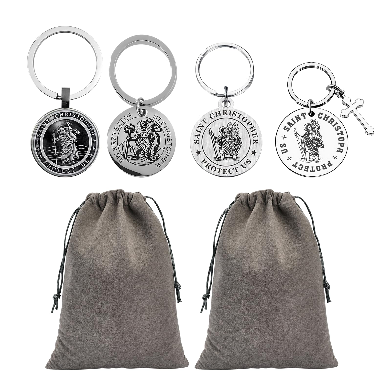 Rudfovn 4 Pcs St Christopher Keyring, Saint Christopher Keyring for Men Women