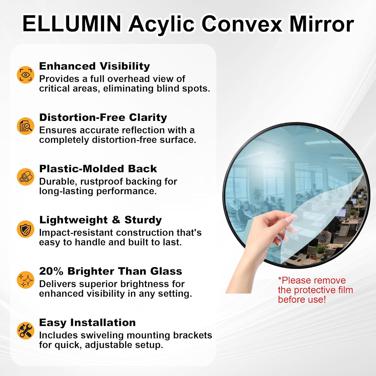 Convex Traffic Mirror Acrylic Safety Security Corner Blind Spot Mirrors Adjustable Wide Angle View Wall Mounted for Indoor Garage School Rooms Warehouse (24",2 Pack)