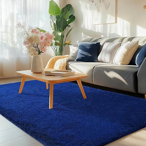 Miniatura 4 de Vafodo Alfombras de área para dormitorio esponjoso, alfombra de sala de estar, 4 x 6 pies, suave y esponjosa, alfombra de noche azul profundo para