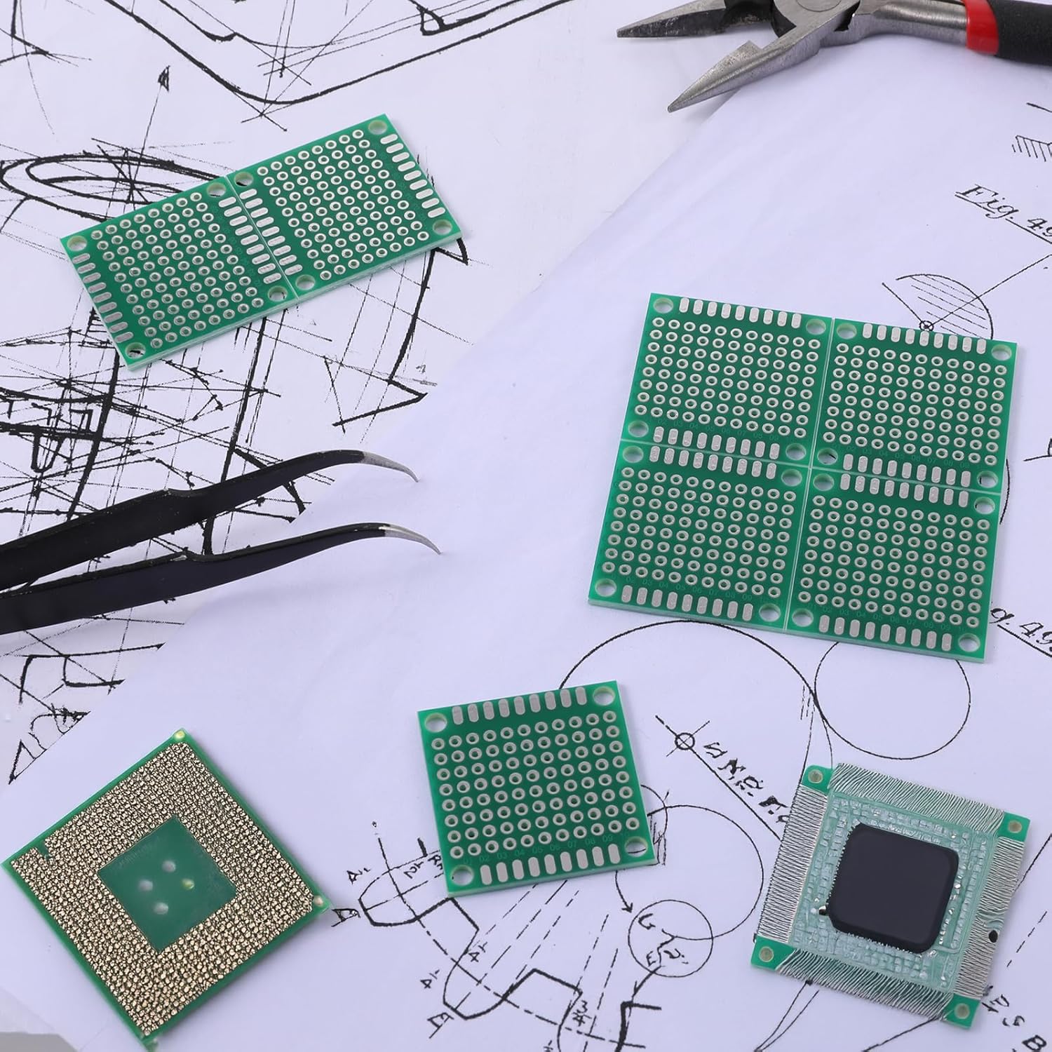1.2" x 1.2" Circuit Board, 24 Pcs Circuit Boards Green PCB Prototype Board Perf Solder Prototype Boards Solderable Breadboard Perfboard for DIY Electronics Projects