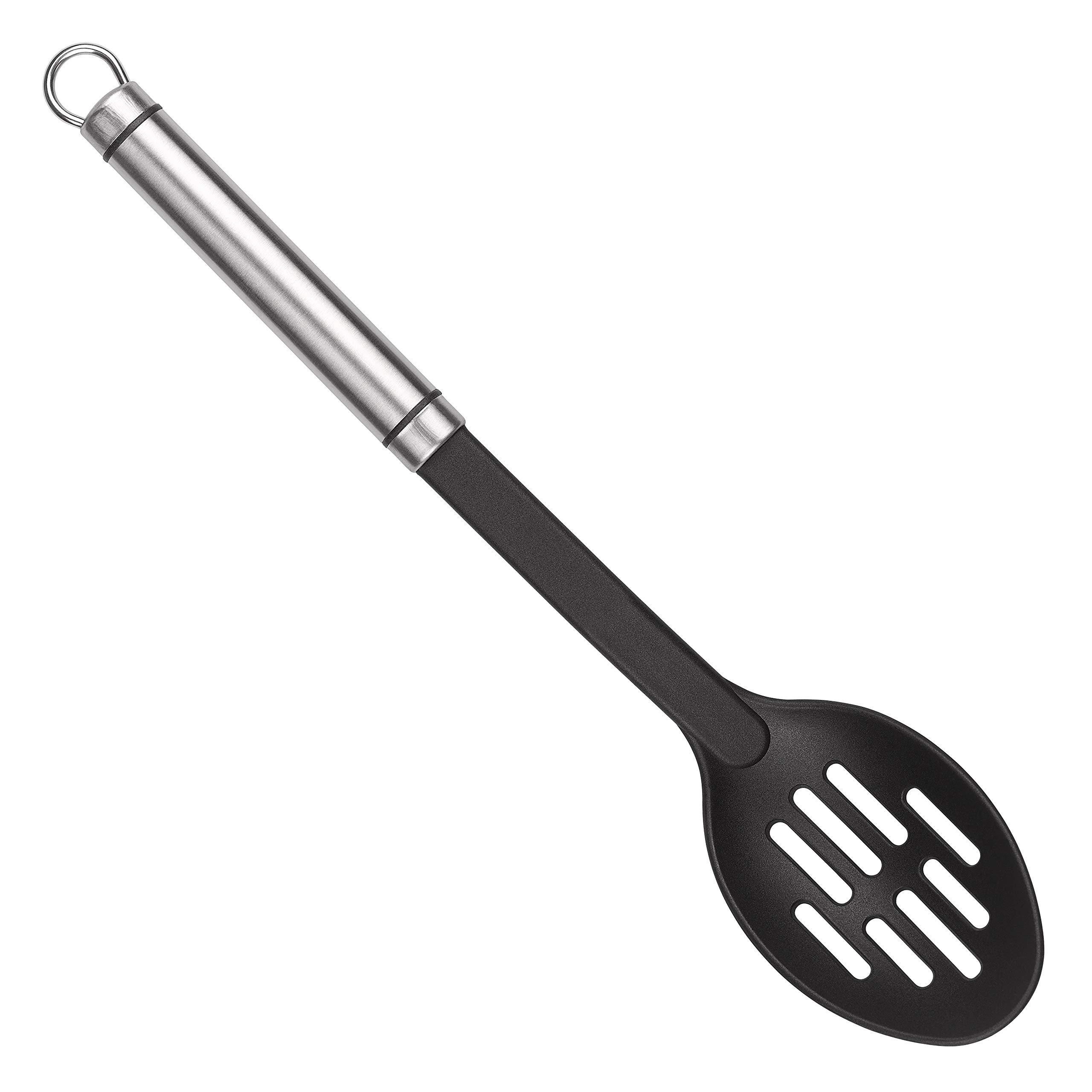 Tala Nylon Slotted Spoon with Stainless Steel Handle, Ideal for use with Non-Stick Kitchenware as it Will not Scratch The Coating, Perfect for Serving, Dishwasher Safe, Silver