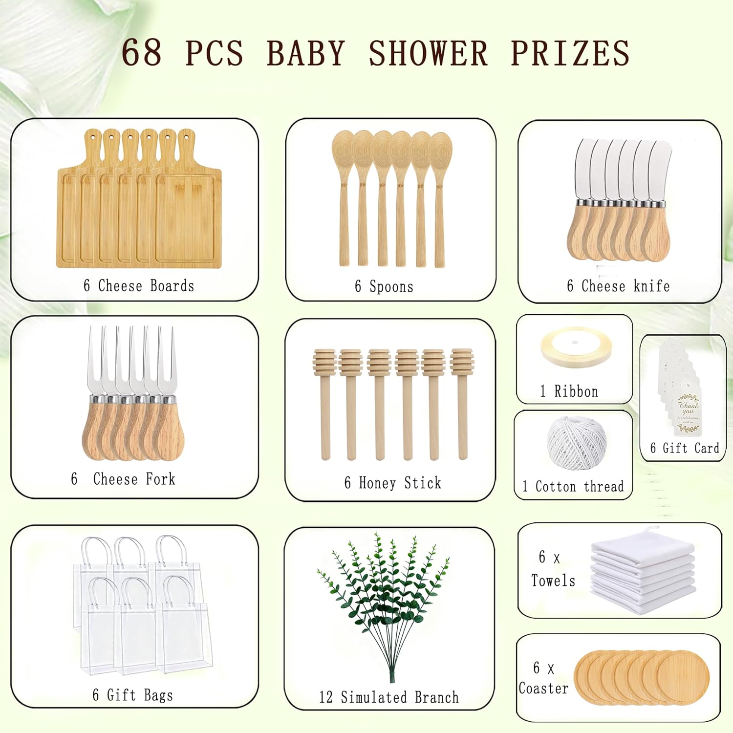 68-Pcs Baby Shower Prizes for Game Winners 6 Sets Bridal Shower Favors (Square Cheese Board Set)