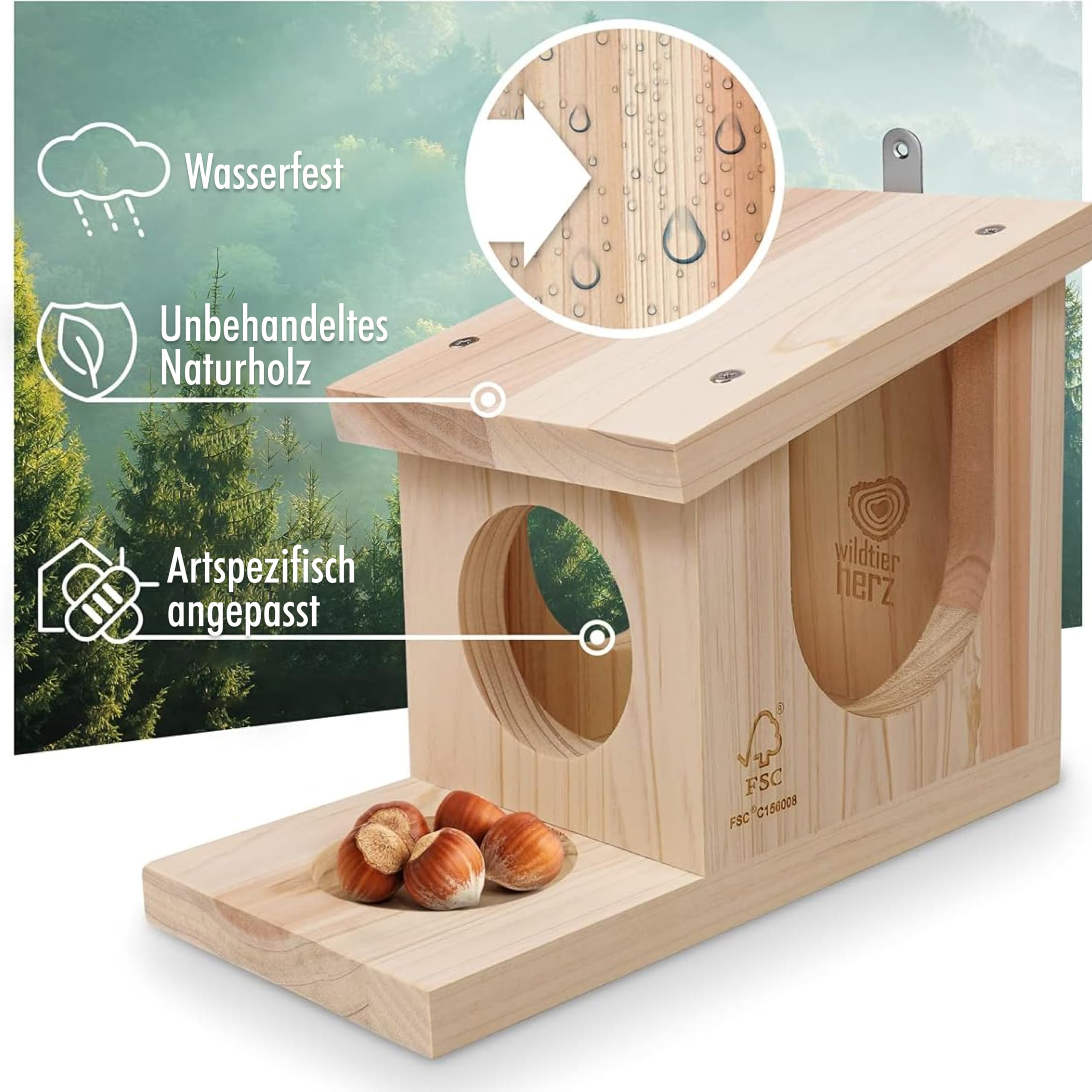 wildtier herz I Eichhörnchen Futterhaus Spielhaus wetterfest I Aus verschraubtem Massiv-Holz Futterstelle I 100% Wetterfest I Futterstation zum Eichhörnchen füttern, Futterhäuschen