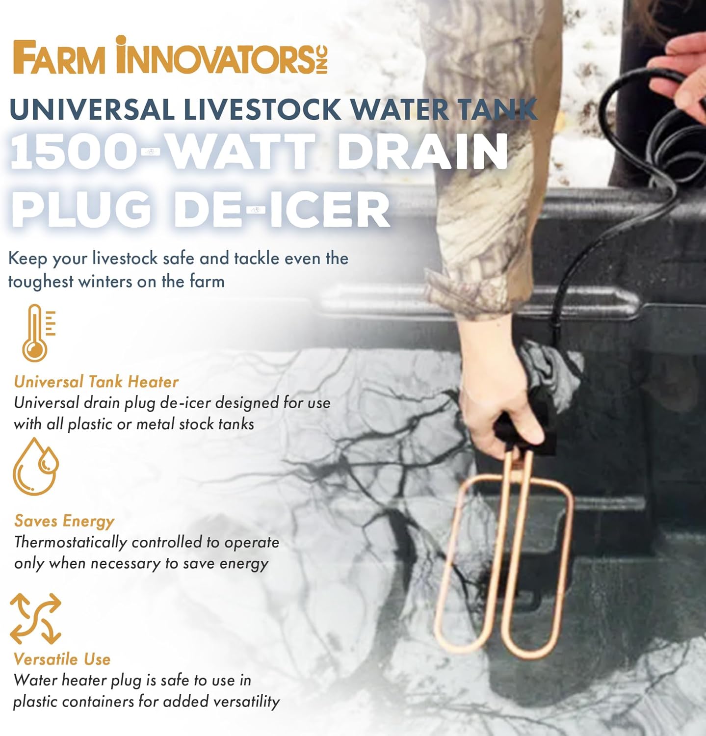 Farm Innovators UPH-15 1500 Watt Universal Plug De-Icer