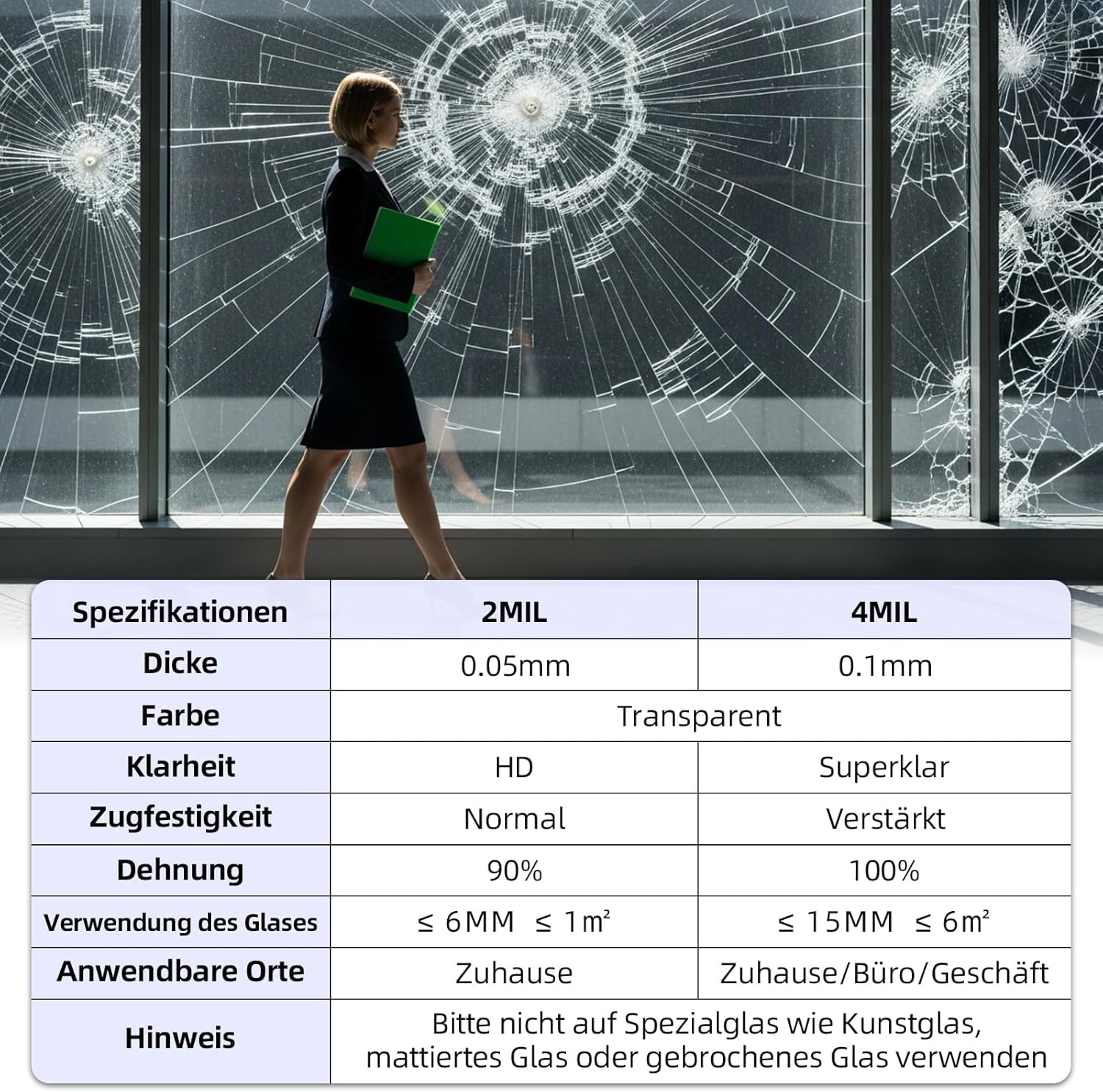DIFIT Splitterschutzfolie 4Mil Klare Fensterfolie Sicherheitsfolie Selbstklebend Bruchsichere Schutzfolie Fenster Sicherheitsfilm für Zuhause Büro Supermarkt 44.3x200cm