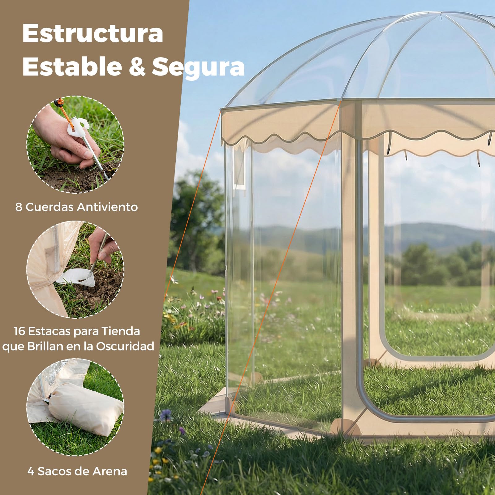 COSTWAY Tienda de Campaña Deportiva para 8-10 Personas, 305 x 305 x 210 cm, Carpa Burbuja Transparente, Panorámico de 540°, Animar, Pescar y Acampar