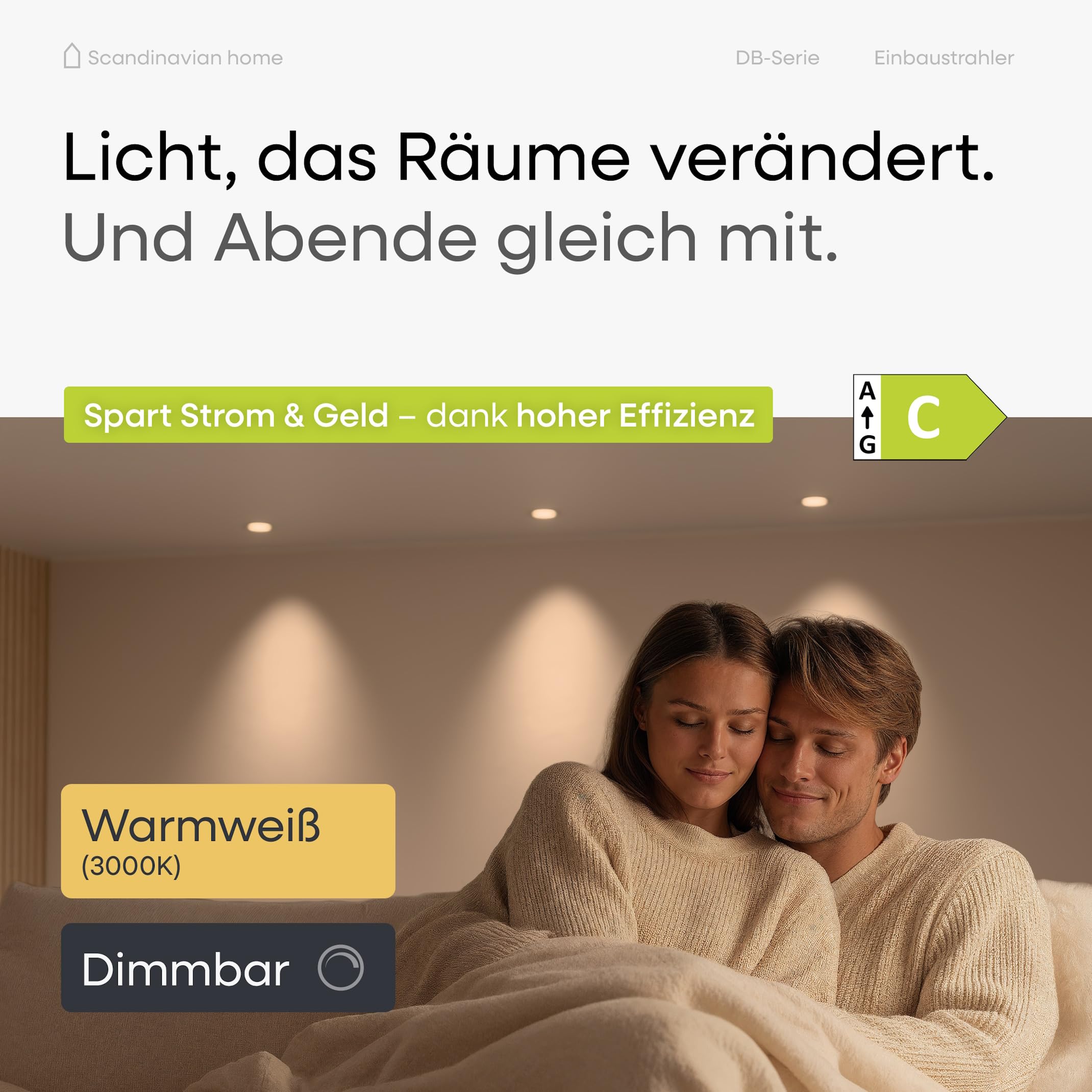 Scandinavian home 6er Set LED Einbaustrahler 230V Dimmbar - LED Spots 230V Warmweiß 3000K, 470 lm, CRI 90+, 68mm Lochmaß - IP44 Badezimmer Geeignet - Deckenspots Weiß-Matt, Schwenkbar