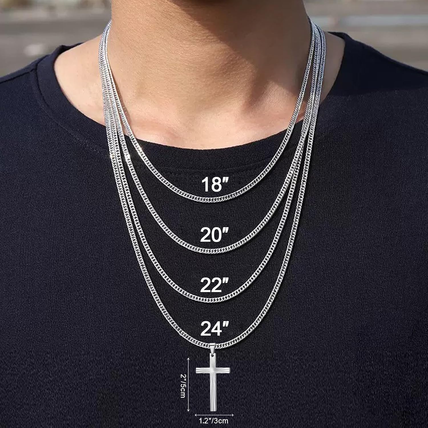 Cross Necklace for Men, Stainless Steel Sunburst Cross Pendant, Non-Fading 3mm Cuban Chain, Black Silver Gold Christian Jewelry, Faith Necklace for Men and Women, Christmas Gifts for Him 18-24inch - Image 6