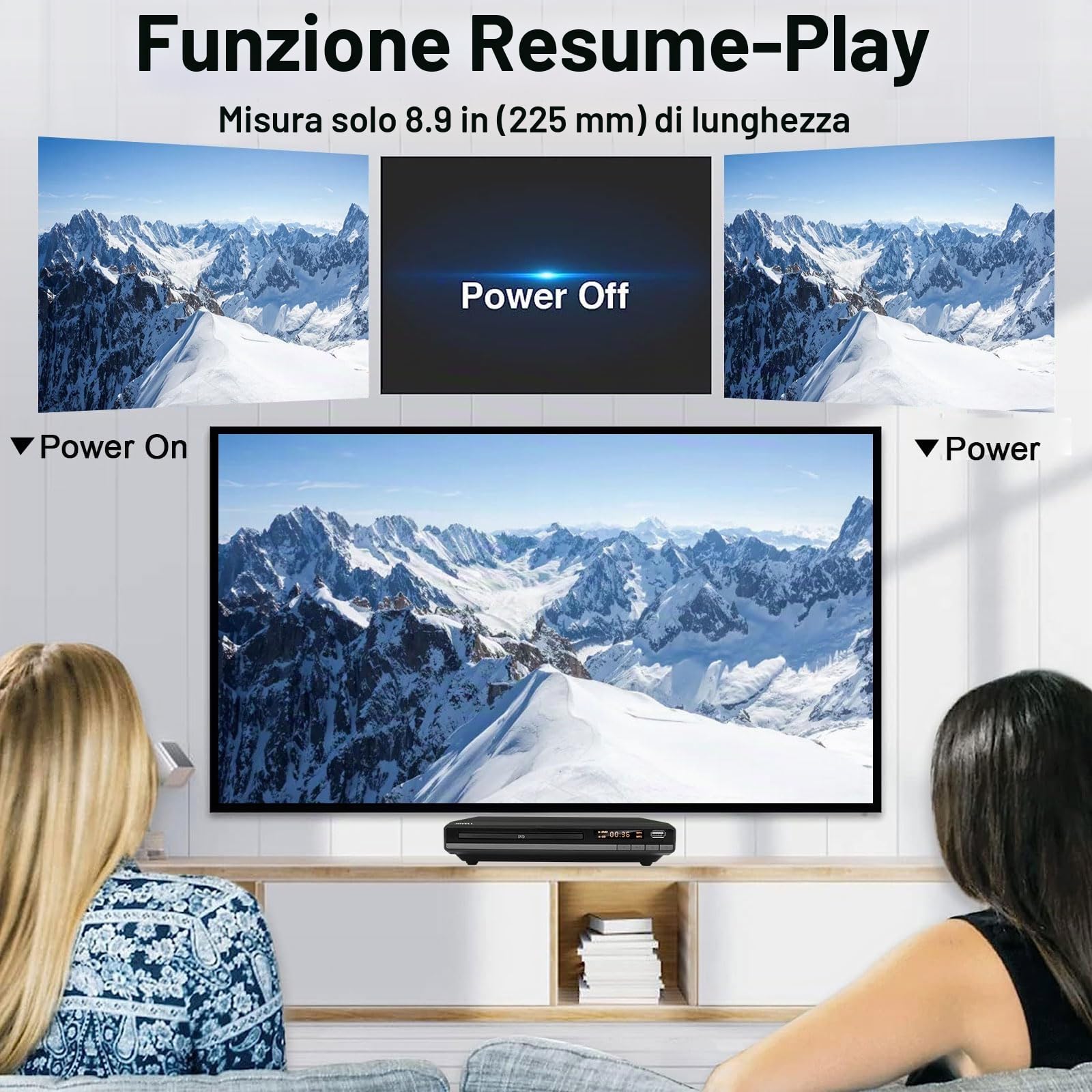 Lettore DVD HD con Porta HDMI per Smart TV | CD MP3 con Ingresso USB | Cavo HDMI e RCA Incluso | Perfetto per i Film per Famiglie (DVD-168)