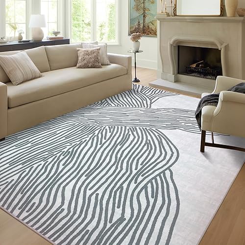 Miniatura 26 de YIHOUSE Alfombras de área de 5 x 8 pies, alfombra lavable abstracta, moderna alfombra blanca y negra para dormitorio, sala de estar, comedor, Modern