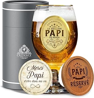 CROWNLY CRYSTAL® Verre à Bière Personnalisé – Cadeau Original pour Papi ou Grand-Père – Idée Cadeau d’Anniversaire Homme