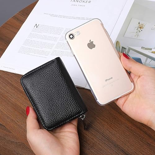 Miniatura 7 de Cartera RFID para tarjetas de crédito con cremallera, cartera de cuero genuino para tarjetas de crédito para mujeres, carteras para damas