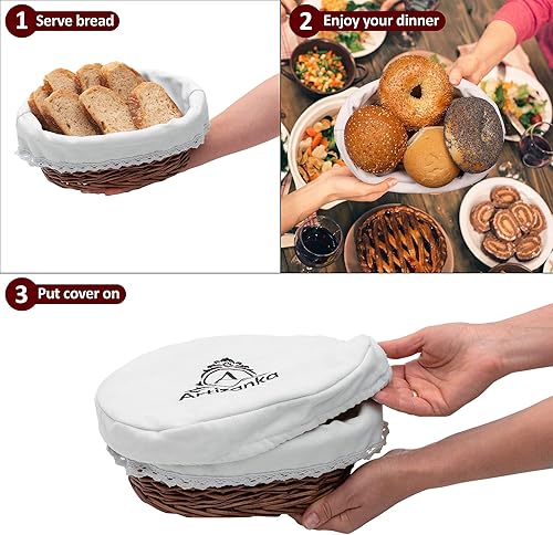 Miniatura 6 de Juego de cestas de pan medianas y grandes para servir cestas de mimbre de 12 y 11 pulgadas con forro y cubierta extraíbles, cesta de almacenamiento
