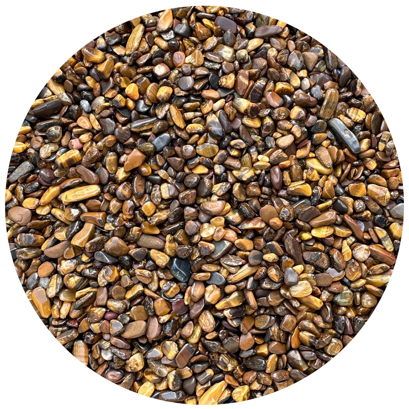 2 oz Lot Natural Semi Gold Tiger Eye Tumbled Gemstone Chips, Gold Tiger Eye Crushed Mini Crystals, Undrilled Tiger Eye Chips (Gold Tiger Eye)