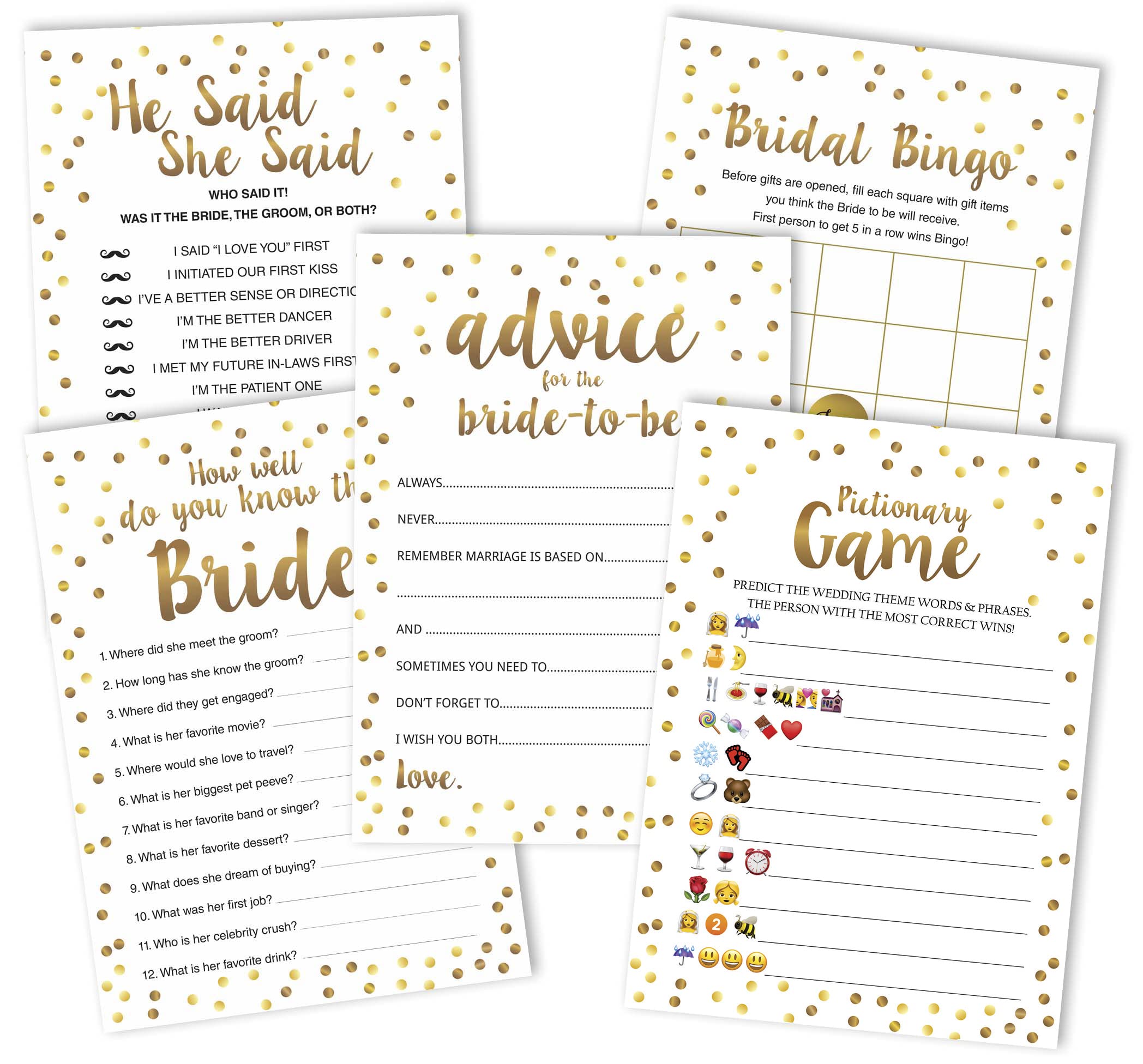 Jeux de douche nuptiale or et blanc pour reussir votre soiree entre filles