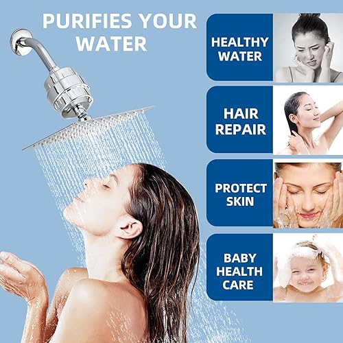 Miniatura 6 de Filtro de ducha para agua dura, dos cartuchos de repuesto, filtro de agua de ducha de alto rendimiento, plateado, elimina cloro y flúor (negro)