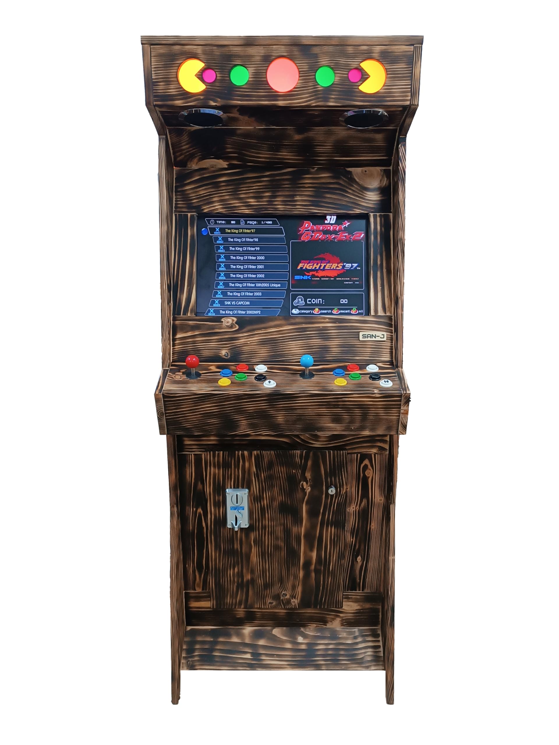 Cabinato Arcade Retro - Fatto a mano (legno) – Retro 2 giocatori con +4000 giochi classici, schermo LCD 22", Plug & Play – San-J