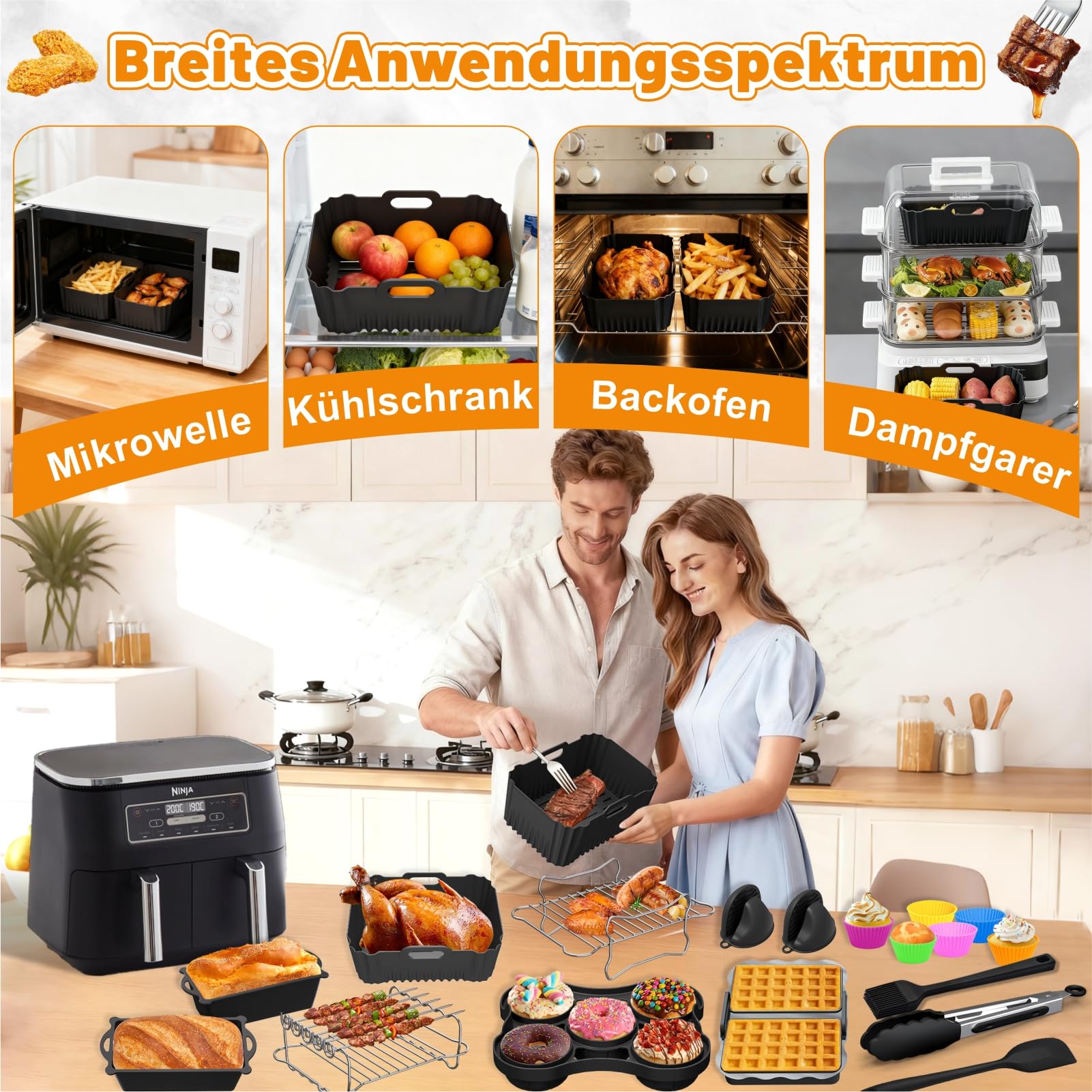 Accesorios para Freidora Aire Ninja Foodi Max Dual Zone AF400EU AF451EU 9,5L, Molde Silicona para Freidora Aire Russell Hobbs 2 Compartimentos 9L