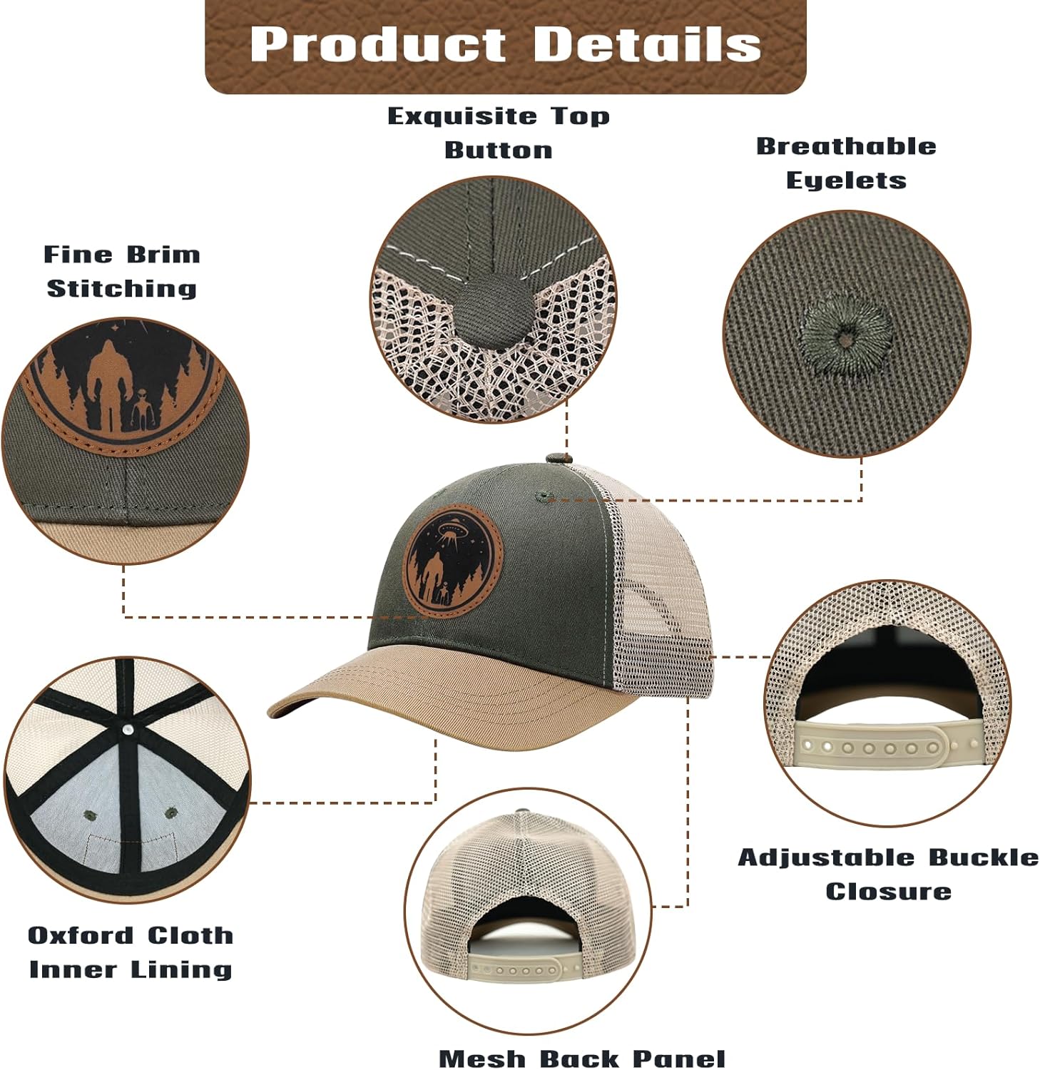 Bigfoot Sasquatch Gifts, Snapback Trucker Hats Cap Leather Patch Big Foot Gifts for Dad Men Bigfoot Lovers - Image 5