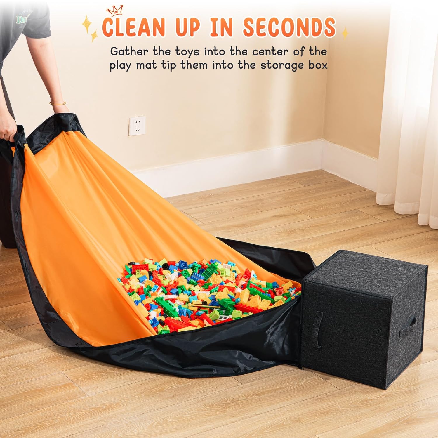 Toy Storage Organizer and Play Mat 13" Basket for Building Bricks Collapsible Storage Box for Kids Nonwoven Fabric Organizer Cube Bin