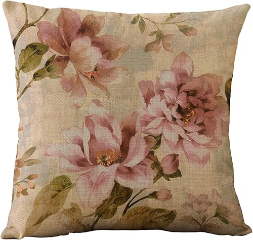 Miniatura 6 de WOMHOPE Juego de 4 fundas de almohada vintage de flores, fundas de cojín de arpillera de 18 x 18 pulgadas para sala de estar, sofá y cama (juego de